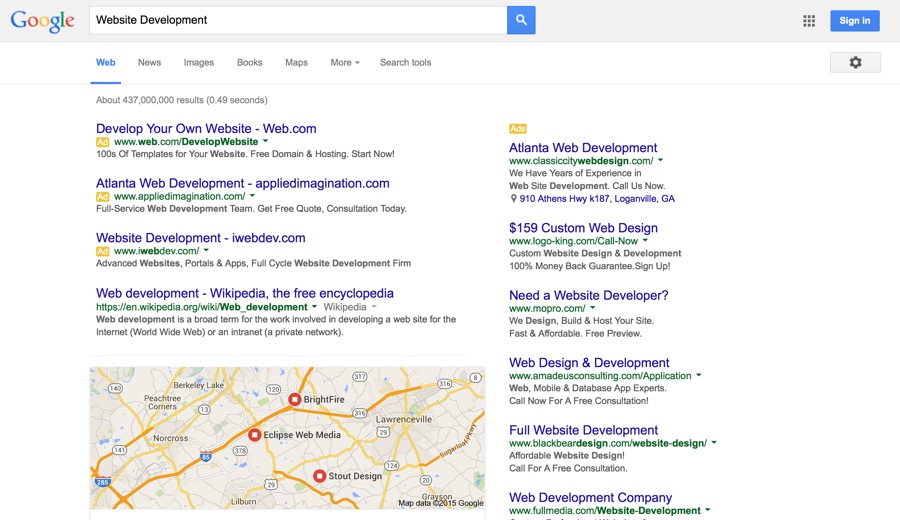 Google Search Results For Website Developement