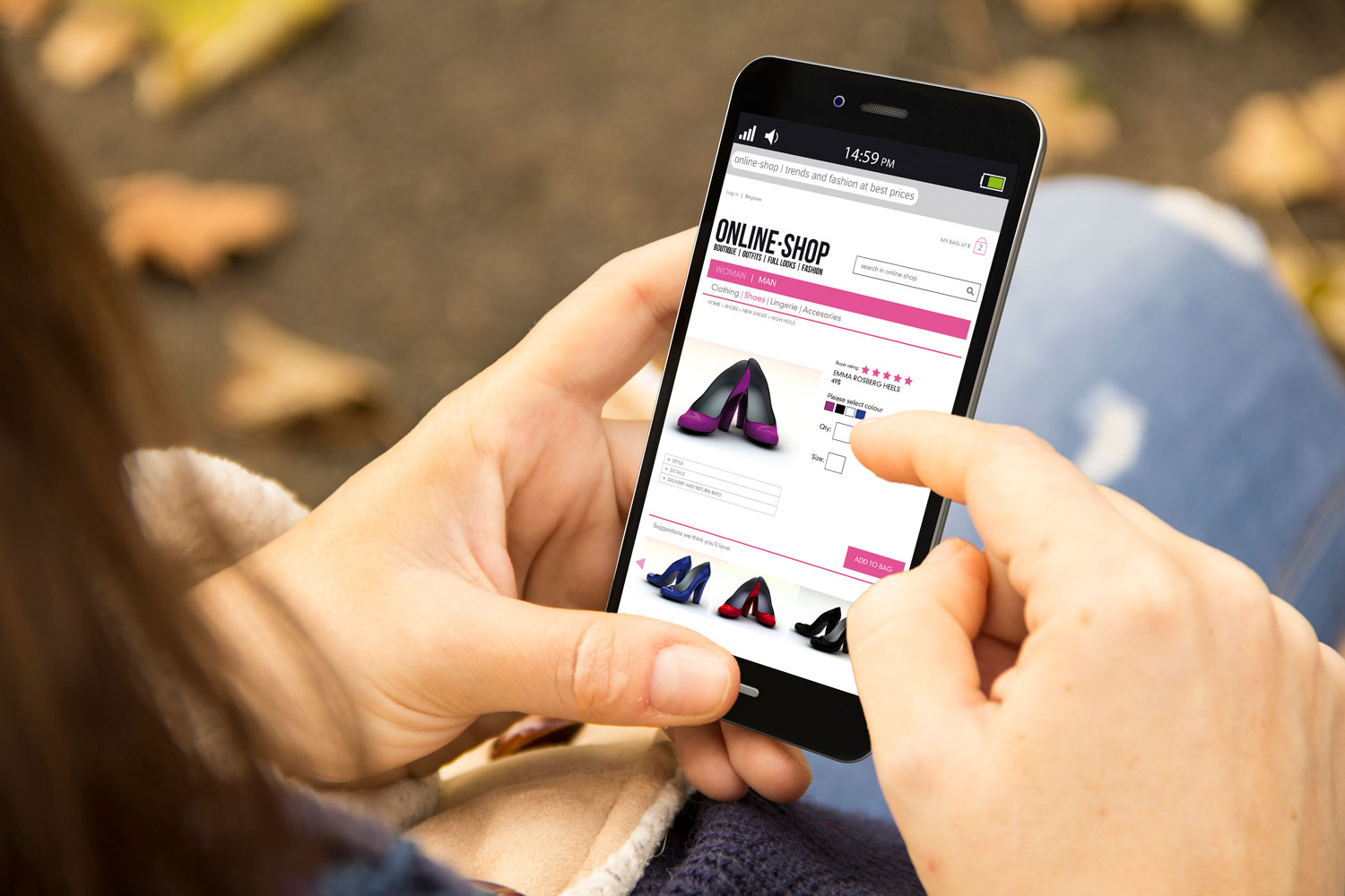 Women shoe shopping on her smartphone