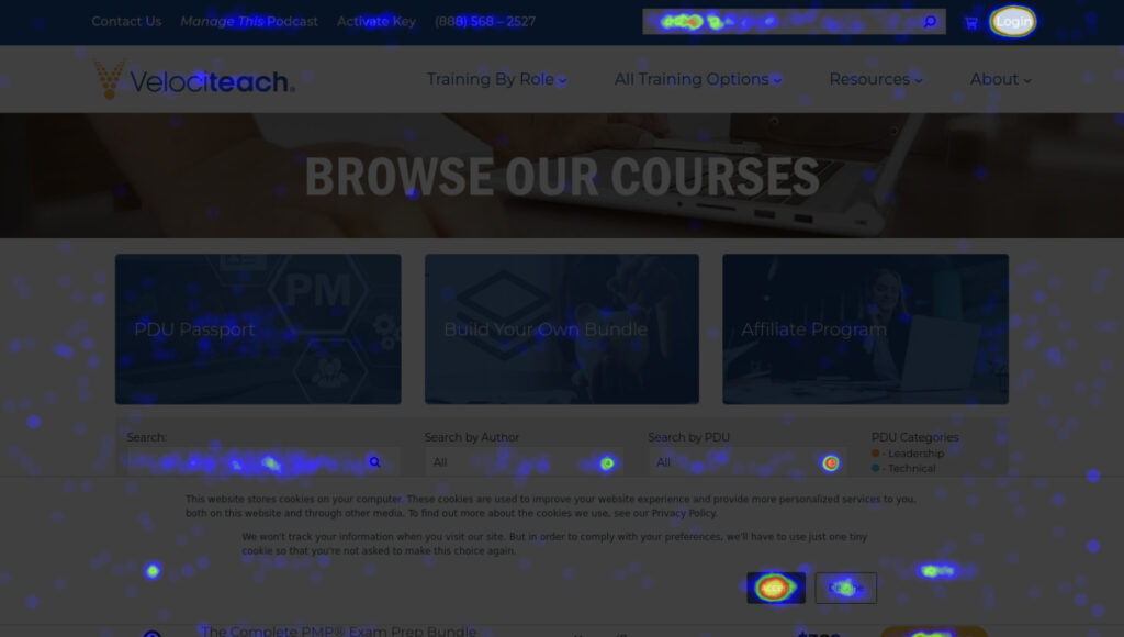 Heatmap of the Velociteach website used for CRO.